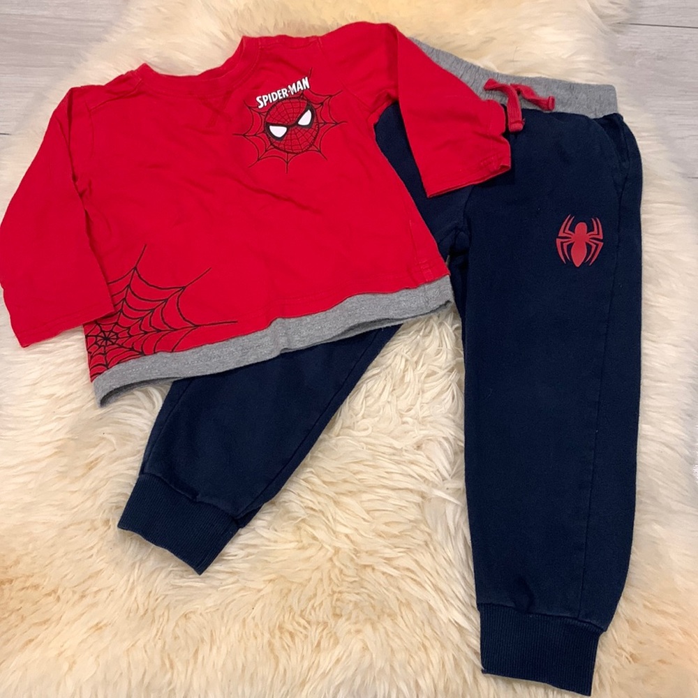 Marvel Spiderman Matching Long-Sleeve and Sweatpants Set in 3T Red/Blue/Gray